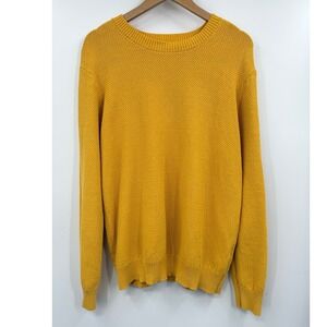 Onia Men's Large L/G Mustard‎ Yellow Textured Knit Crew Neck Cotton Sweater